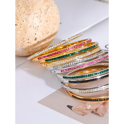 Two Shape Round Square Colorful Cubic Zirconia Stainless Steel Bracelet Bangle Luxury Fashion Women Jewelry Bijoux