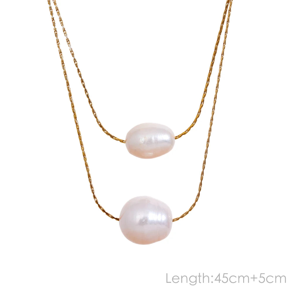 Tarnish Free Natural Pearl Beads Chic Exquisite Necklace Thin Chain Stainless Steel Minimalist Charm Collar Jewelry Women