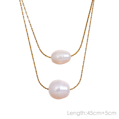 Tarnish Free Natural Pearl Beads Chic Exquisite Necklace Thin Chain Stainless Steel Minimalist Charm Collar Jewelry Women