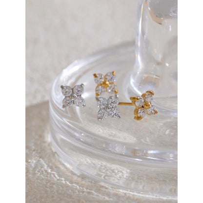 Popular Waterproof Shiny Cubic Zirconia Flower Sweet Stud Earrings 316L Stainless Steel Delicate Premium Daily Jewelry