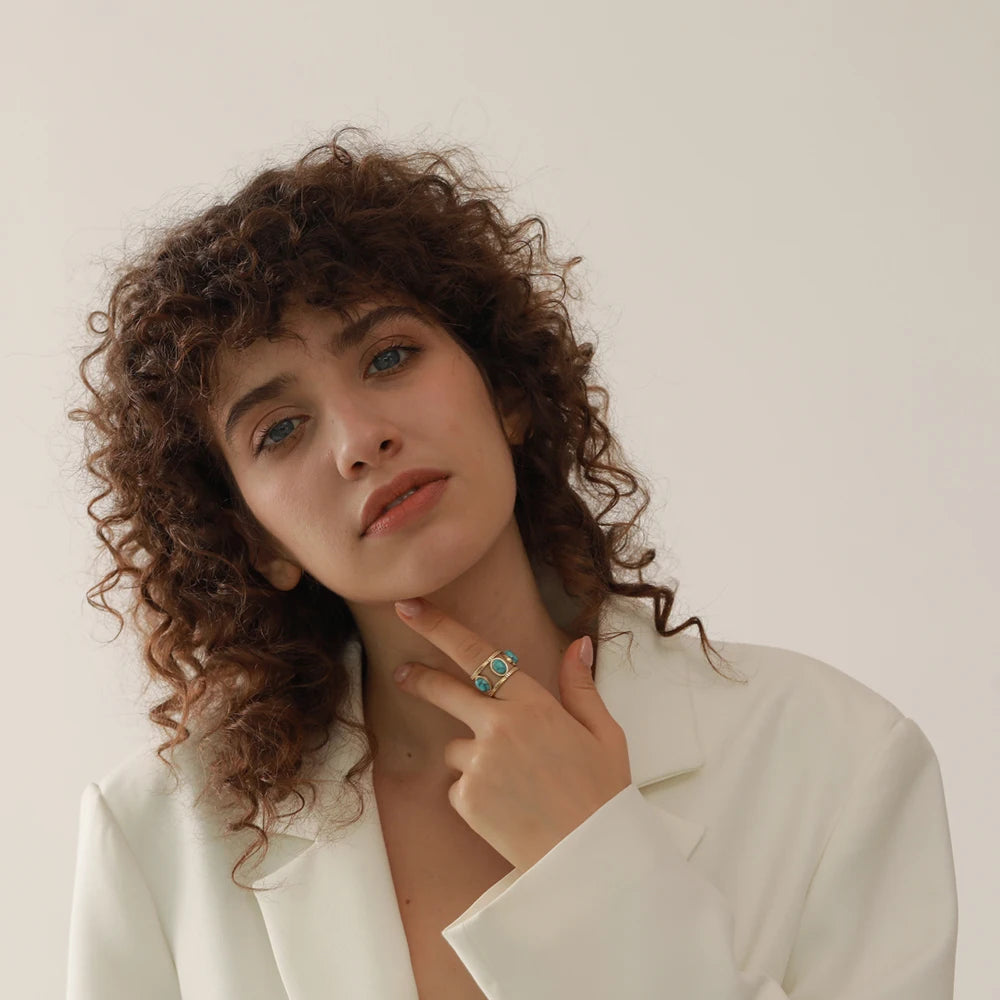 Stainless Steel Fashion Summer Open Adjustbale Ring for Women Cheap Trendy Charm Stone Ring Jewelry Accessories