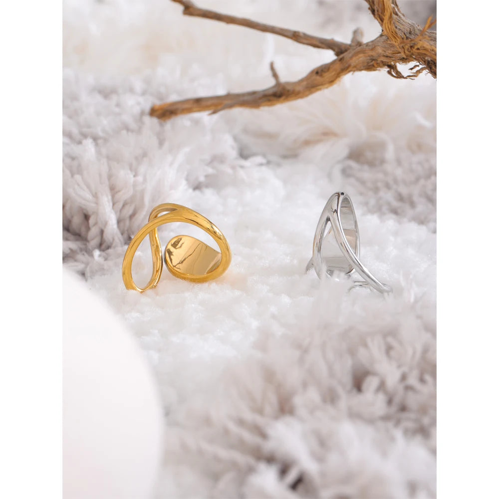 Creative 316L Stainless Steel Geometric Fashion Open Adjustable Ring 18K PVD Plated New Daily Chic High Quality Jewelry
