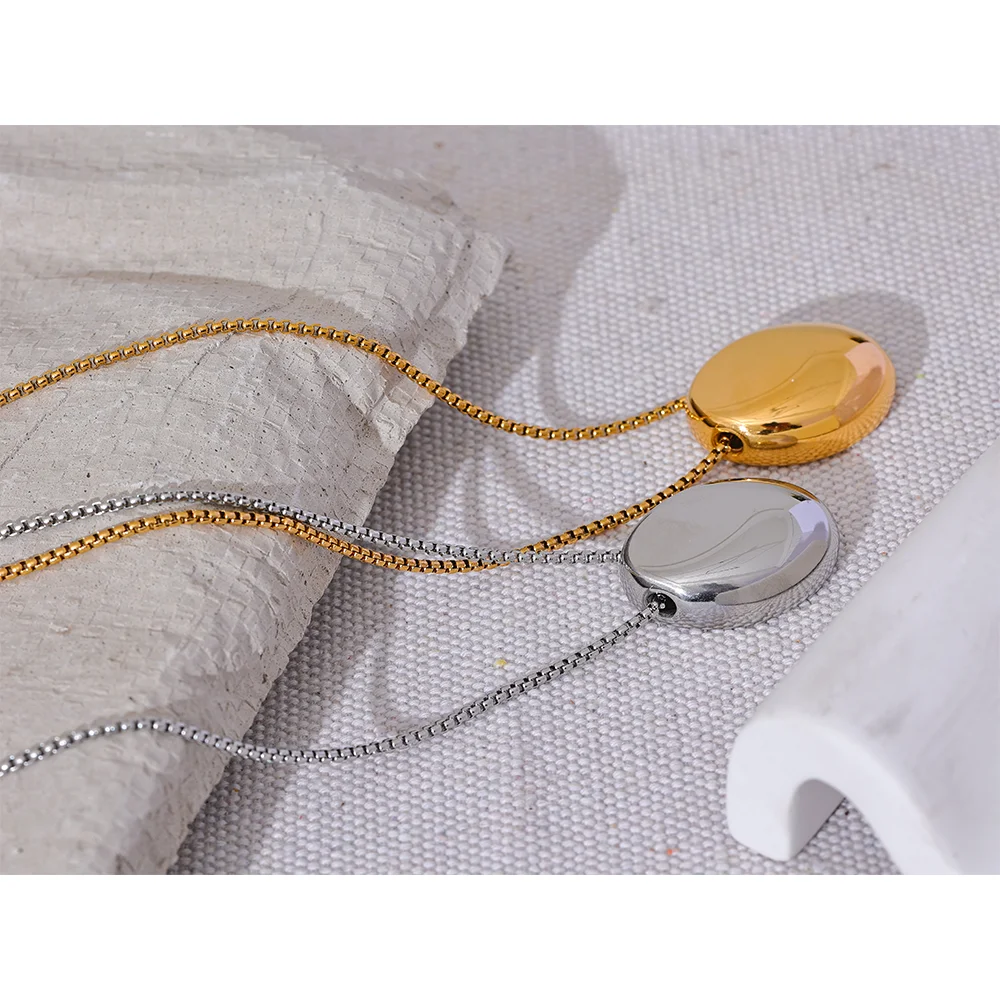 70cm Minimalist Long Unisex Sweater Chain Jewelry 316l Stainless Steel Oval Pendant Necklace for Men Women Waterproof