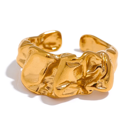 New Stainless Steel Creative Metal Wide Ring for Women Gold Color Texture Temperament Jewelry Waterproof Accessories