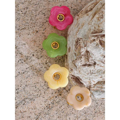 Pink Green Yellow Grey Thick Resin Flower Adjustable Ring 18K Golden Plated Stainless Steel Y2K Arrivals Popular Jewelry