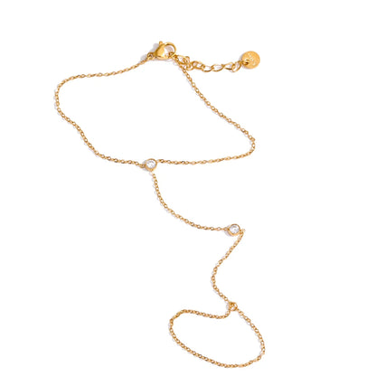 Trendy Stainless Steel Zircon Beads Back of Hand Chain Finger Bracelet Fashion Chic Sexy Jewelry Waterproof Wholesale Gift