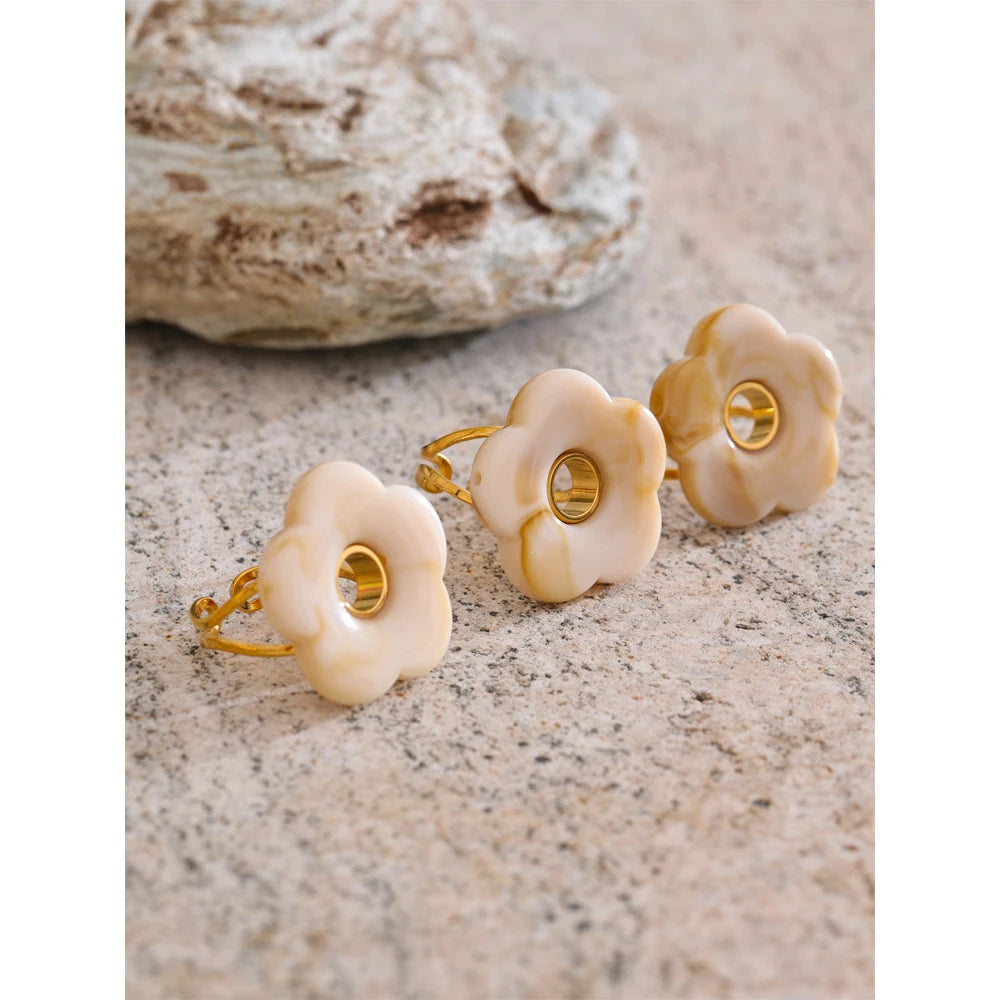 Pink Green Yellow Grey Thick Resin Flower Adjustable Ring 18K Golden Plated Stainless Steel Y2K Arrivals Popular Jewelry