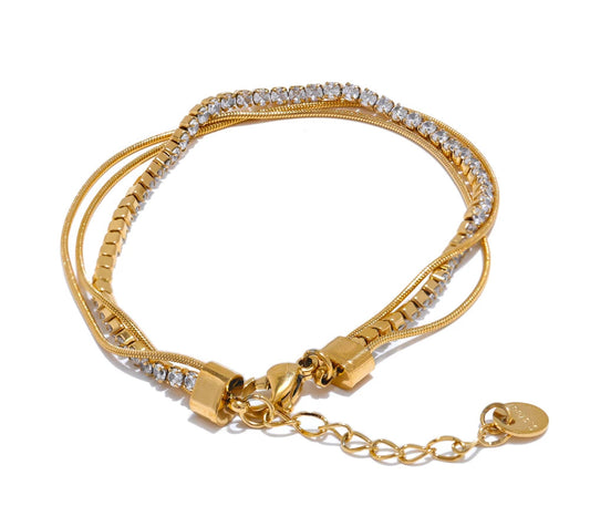 Stainless Steel Shiny Cubic Zirconia Layered Chain Stacking Bracelet Bangle Waterproof Women High Quality Fashion Jewelry