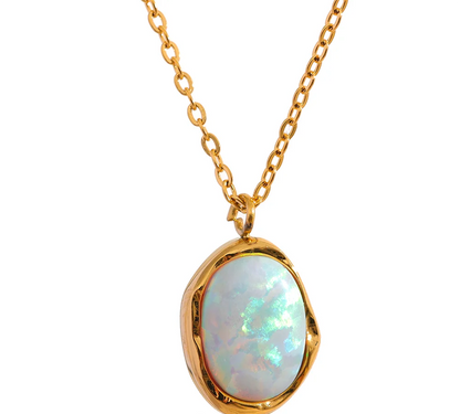 Exquisite Stylish Processed Opal Stone Minimalist Small Chic Pendant Necklace 18k Gold Plated Jewelry for Women Gift