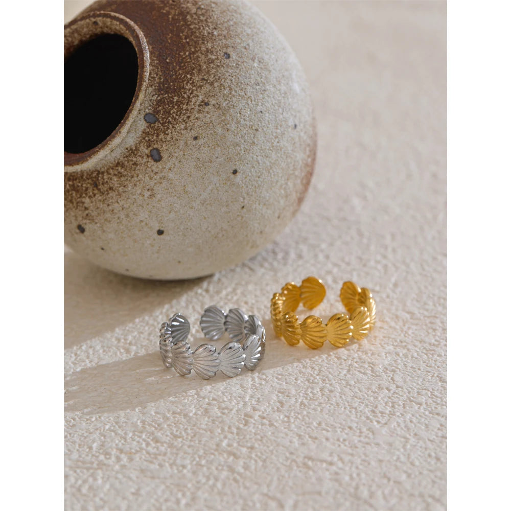 Ocean Style Adjustable Metal Shell Open Ring High Quality Plated for Women 316L Stainless Steel Summer Trendy Jewelry Gift