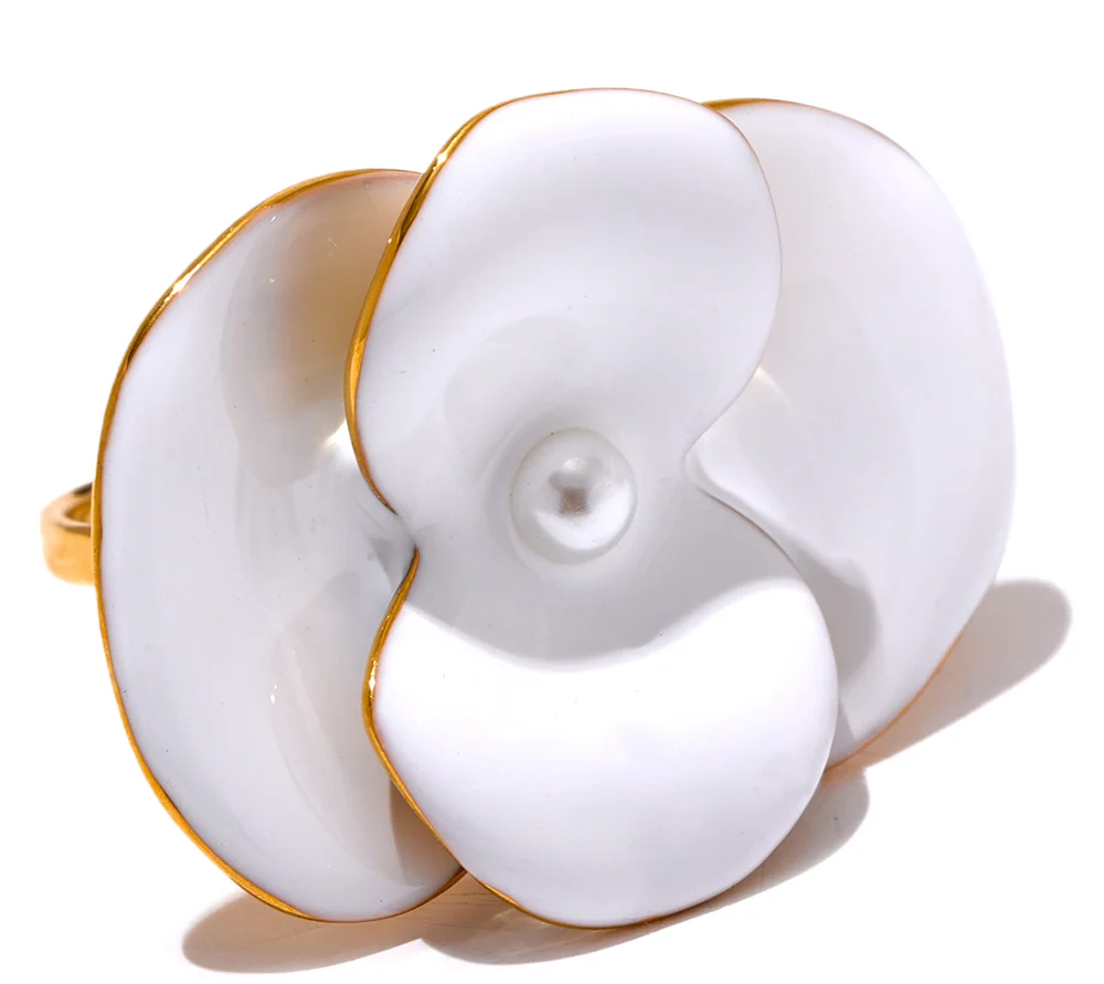 Exquisite White Enamel Flower Fashion Chic Adjustable Ring for Women Stainless Steel Waterproof Temperament Jewelry Gift