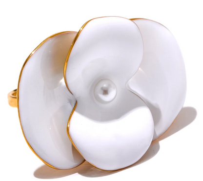 Exquisite White Enamel Flower Fashion Chic Adjustable Ring for Women Stainless Steel Waterproof Temperament Jewelry Gift