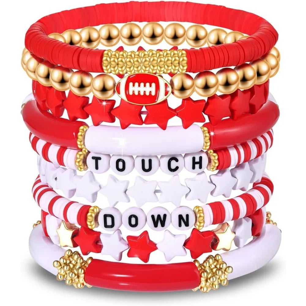 7pc/8pc/9pc Game Day Football Charm Bracelet: Stackable Sports Jewelry for Moms & Dads - Perfect for Football Fans