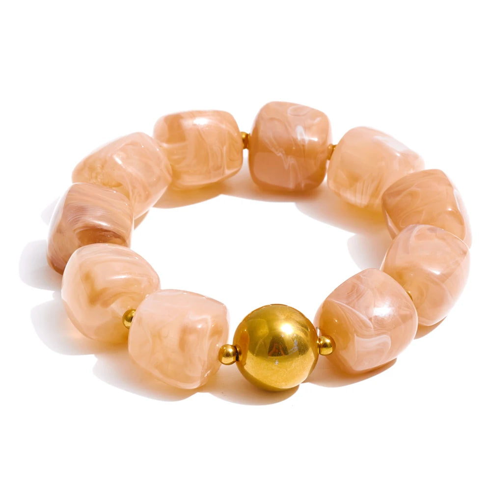 Acrylic Square Beads Chain Necklace Bracelet Bangle Stainless Steel Handmade Jewelry Waterproof Green Khaki Pink Amber