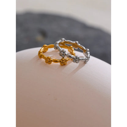 Waterproof Stainless Steel Metal Flower Thin Ring Tarnish Resistant Simple Chic Finger Jewelry Accessories for Women