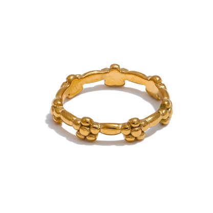 Waterproof Stainless Steel Metal Flower Thin Ring Tarnish Resistant Simple Chic Finger Jewelry Accessories for Women