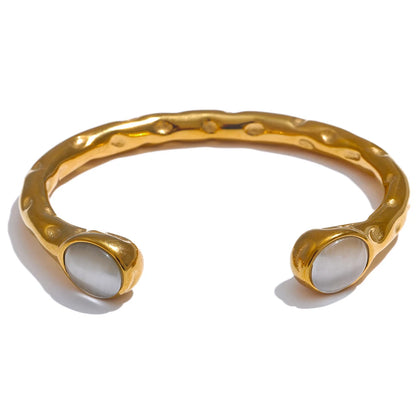 62mm High Quality Stainless Steel Multicolored Natural Stone Golden Cuff Open Bracelet Bangle Water Resistant Jewelry