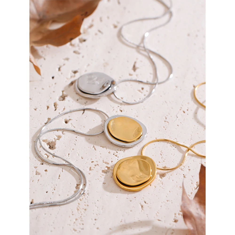 Double Round Pendant Fashion Necklace Water Resistant Metal Stainless Steel Daily Waterproof Jewelry Recommend