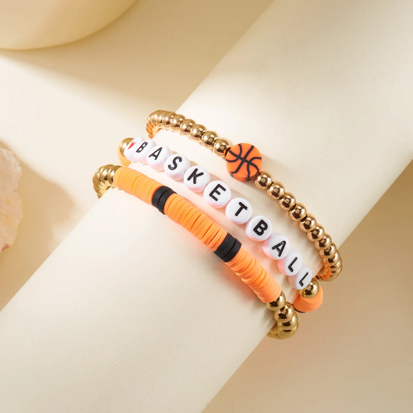 Football Basketball Baseball Volleyball Bracelet Soft Clay Pottery Gold Color Beads Bangle Unisex Student Sports Jewelry