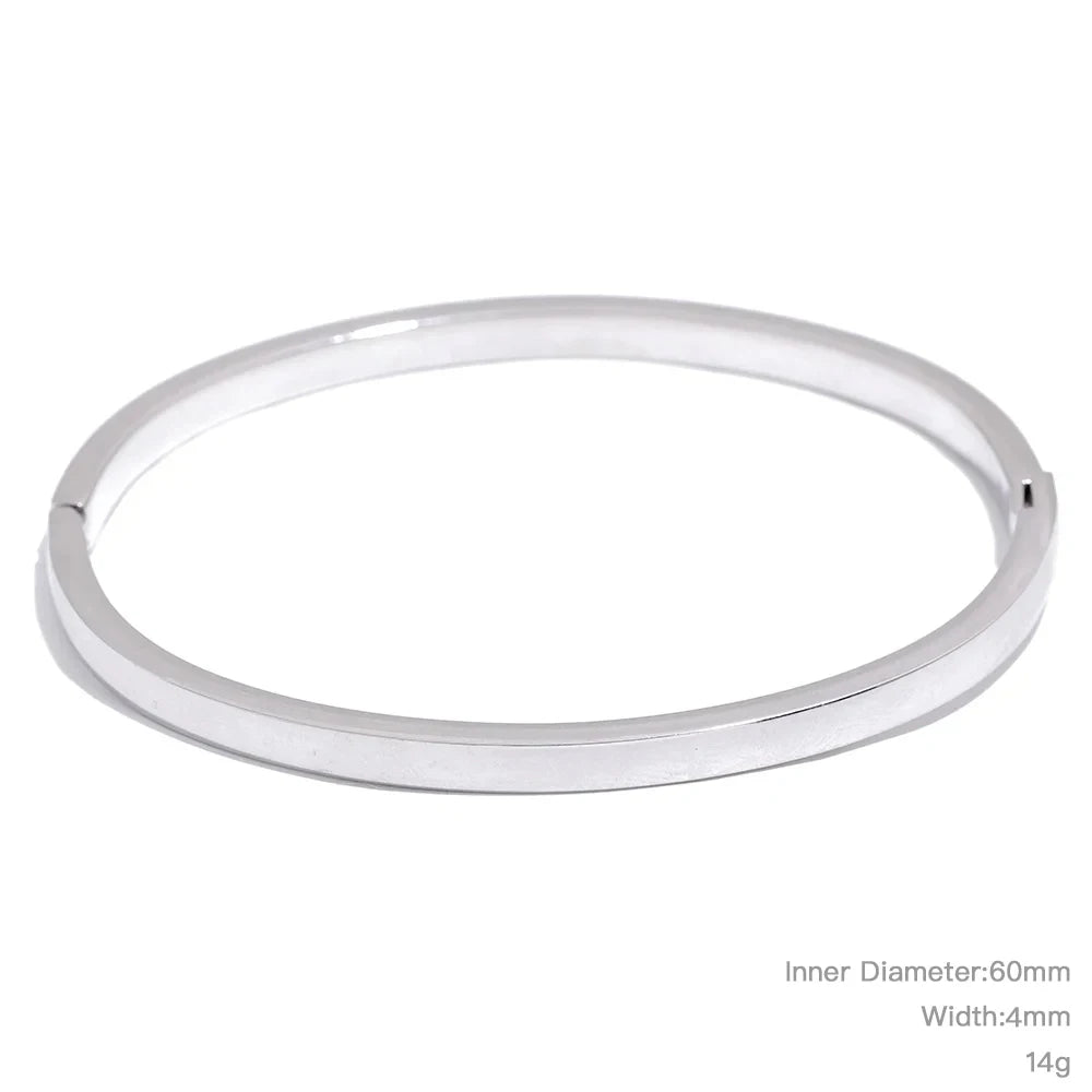 60mm Waterproof 316L Stainless Steel Round Smooth Bracelet Bangle Women Minimalist 18k Gold Color Texture Charm Jewelry