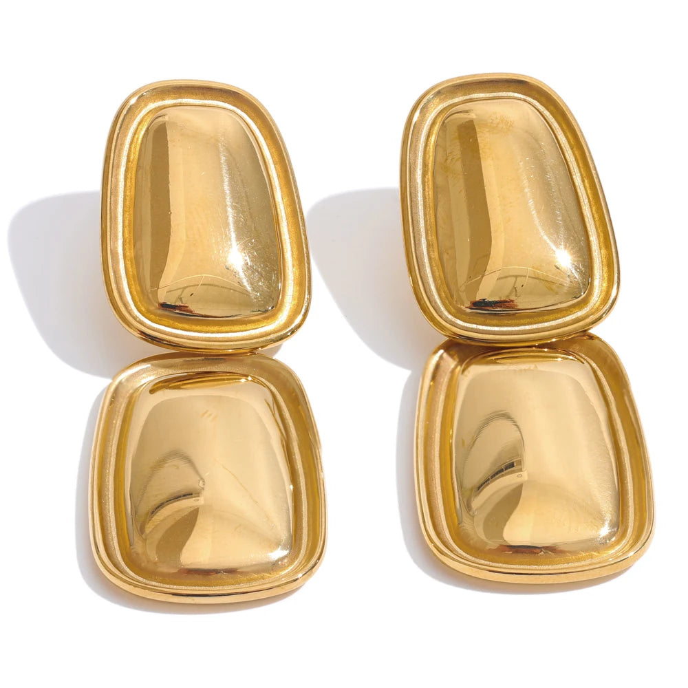 Fashion Stainless Steel Square Rectangle Drop Earrings Metal Stylish Statement Gold Platinum Plated Jewelry Waterproof