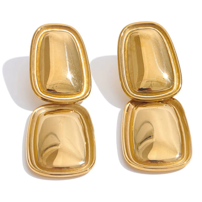 Fashion Stainless Steel Square Rectangle Drop Earrings Metal Stylish Statement Gold Platinum Plated Jewelry Waterproof