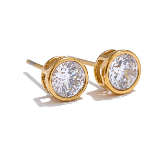 High-Grade AAA Shiny Cubic Zirconia Round Stud Earrings Luxury Stainless Steel Daily Premium Jewelry Accessories