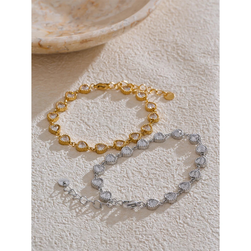 Heart Cubic Zirconia Shiny Waterproof Bracelet Bangle Stainless Steel Jewelry Casting Technology Holiday Gifts