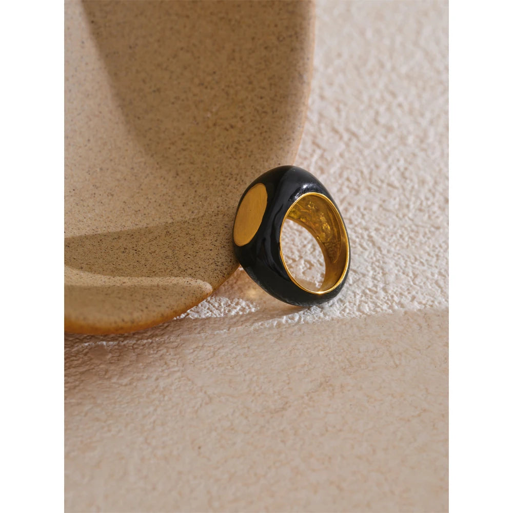 6789# Stainless Steel Black Enamel Geometric 316L Unique Ring Minimalist Texture Waterproof Finger Unusual Jewelry New