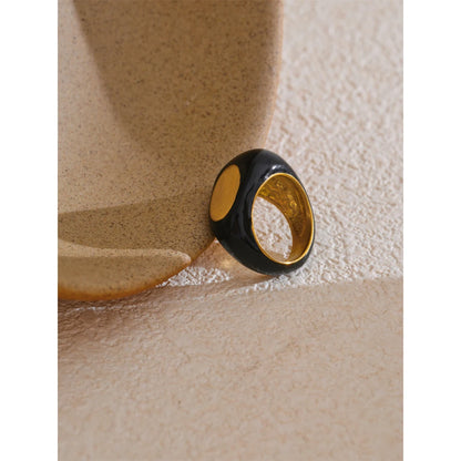6789# Stainless Steel Black Enamel Geometric 316L Unique Ring Minimalist Texture Waterproof Finger Unusual Jewelry New