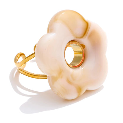 Pink Green Yellow Grey Thick Resin Flower Adjustable Ring 18K Golden Plated Stainless Steel Y2K Arrivals Popular Jewelry