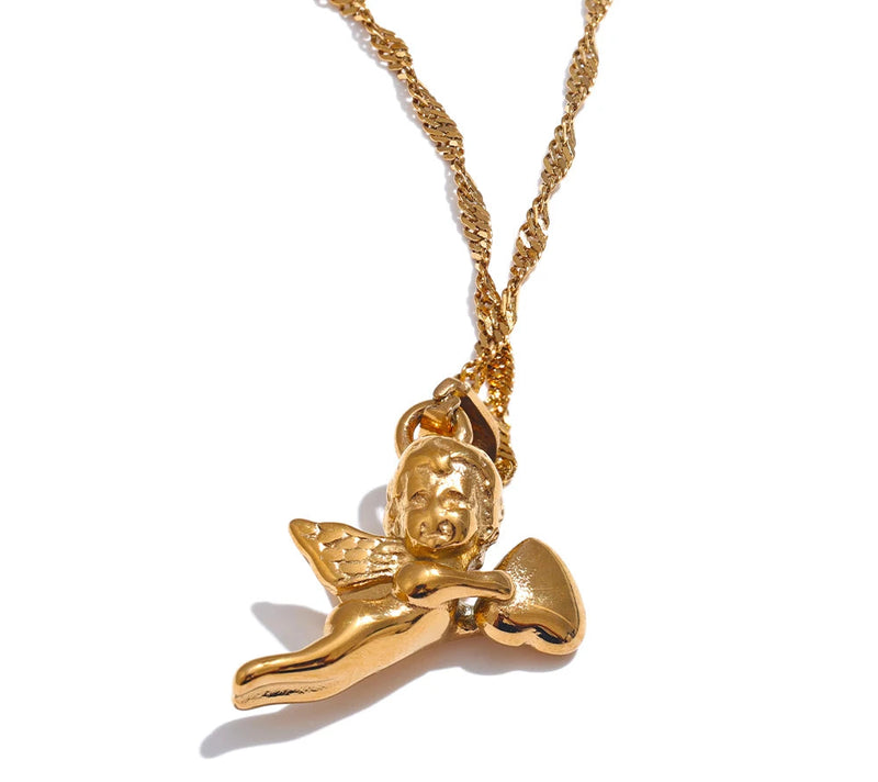 Stainless Steel Angel Heart Pendant Expressing Love Blessing Necklace 18K PVD Plated Waterproof Jewelry Gift Accessories