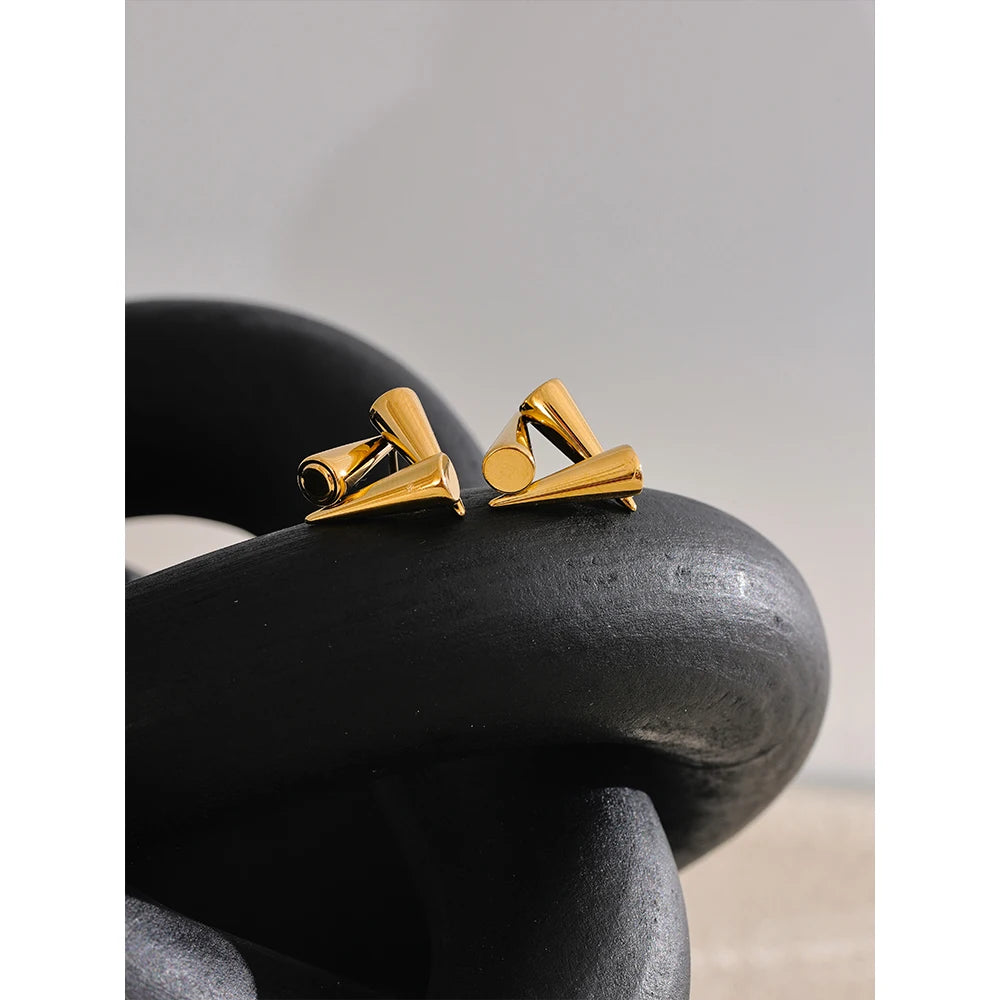 Stainless Steel Triangle Geometry Unusual Stud Earrings Rust Proof Metal 18K PVD Plated Trendy Daily Jewelry Bijoux