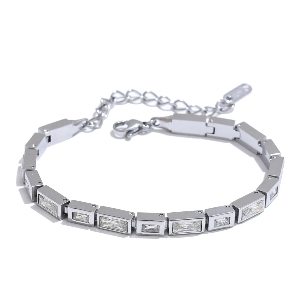 Waterproof High Quality Shiny Cubic Zirconia Chain Premium Bracelet Bangle Stainless Steel New Jewelry