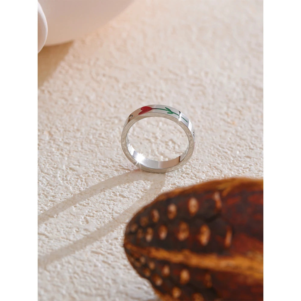 6789# Stainless Steel Enamel Flower Color Retention Fashion Ring New Style Waterproof Charm Exquisite Jewelry Wholesale