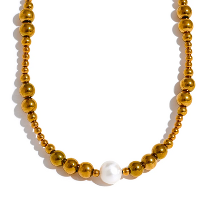 Waterproof Stainless Steel Natural Pearl Metal 18K Gold Plated Beads Necklace Women Fashion Collar Jewelry Bijoux
