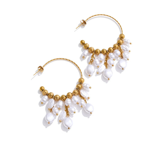 Popular Baroque Simulated Pearls Drop Handmade Earrings for Women Stainless Steel Charm Chic Elegance Handmade Jewelry