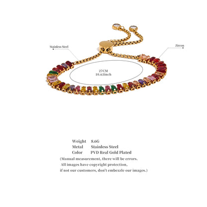 Colorful Bling Cubic Zirconia Chain Stainless Steel Luxury Pull-out Bracelet Bangle High-Grade Premium Jewelry Party Gift