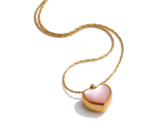 Valentine's Day Gift Pink Shell Heart Thick Necklace Pendant Stainless Steel Cute Charm Exquisite Jewelry New