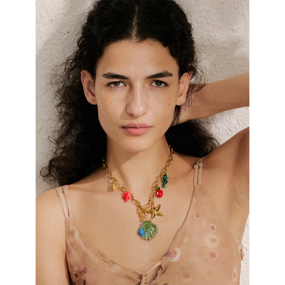 2025 Ocean Style Summer Enamel Ceramic Shell Starfish Pendant Necklace Fashion Trendy Stainless Steel Vacation Jewelry