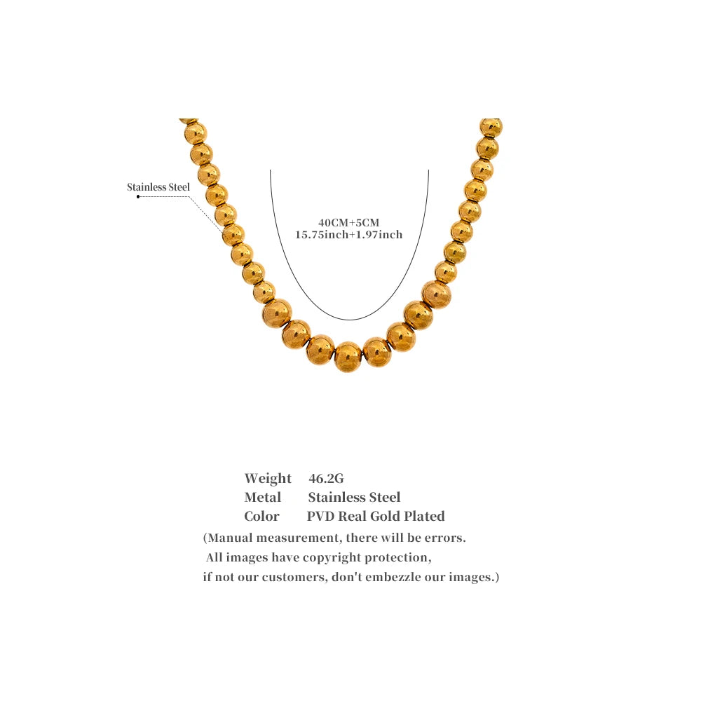 Stainless Steel Beads Handmade Fashion Chain Necklace Bracelet 18K PVD Plated Rust Proof Textured Unisex Jewelry Men Women