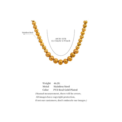 Stainless Steel Beads Handmade Fashion Chain Necklace Bracelet 18K PVD Plated Rust Proof Textured Unisex Jewelry Men Women