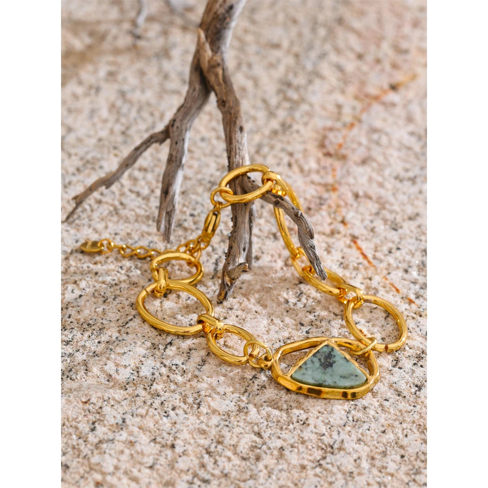 Stainless Steel Natural Stone Fashion Chain Bracelet Bangle France PVD Gold Plated High Quality Summer Wrist Charm Jewelry