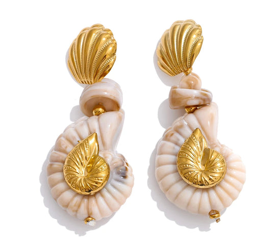 Ocean Series Resin Shell Conch Drop Dangle Earrings for Women Stainless Steel Summer Holiday Daily Attractive Jewelry New