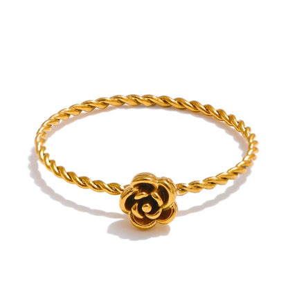 678# Popular Stainless Steel Metal Cast Small Flower Ring Waterproof Fashion Finger Jewelry 18K PVD Plated Wholesale
