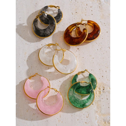 White Green Black Pink Brown Acetate Acrylic Chunky Hoop Earrings Daily Stainless Steel Trending Ear Jewelry Accessories