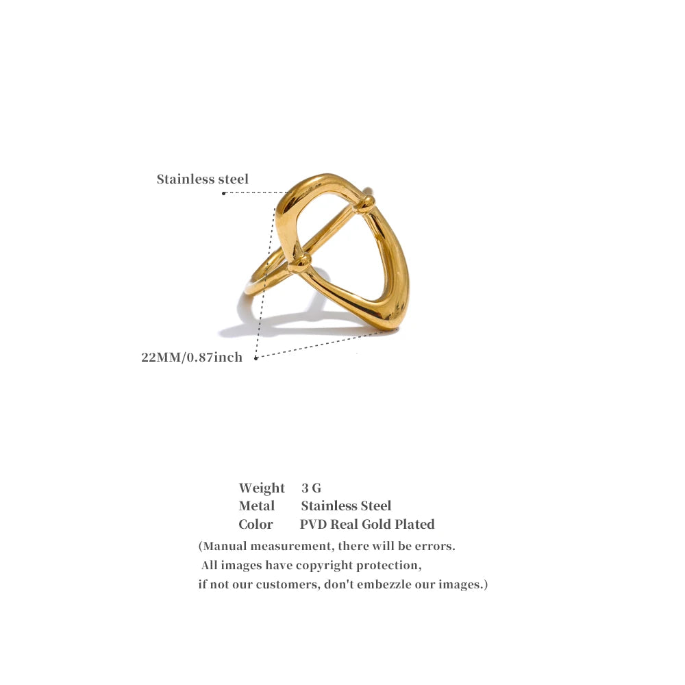 Minimalist Stainless Steel Oval Hollow Open Ring Waterproof Stylish Chic Office Ladies Daily Jewelry Accessories Gift