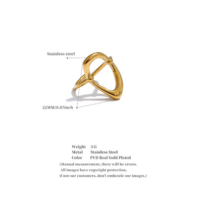 Minimalist Stainless Steel Oval Hollow Open Ring Waterproof Stylish Chic Office Ladies Daily Jewelry Accessories Gift