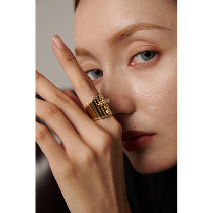 Cubic Zirconia Cross Ring Stainless Steel Jewelry Trendy Women 18 K PVD Plated Finger Ring bague acier inoxydable Gift