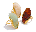 New Design Brown Green Beige Resin Geometric Adjustable Ring Golden PVD Stainless Steel Rust Proof Finger Jewelry Gift
